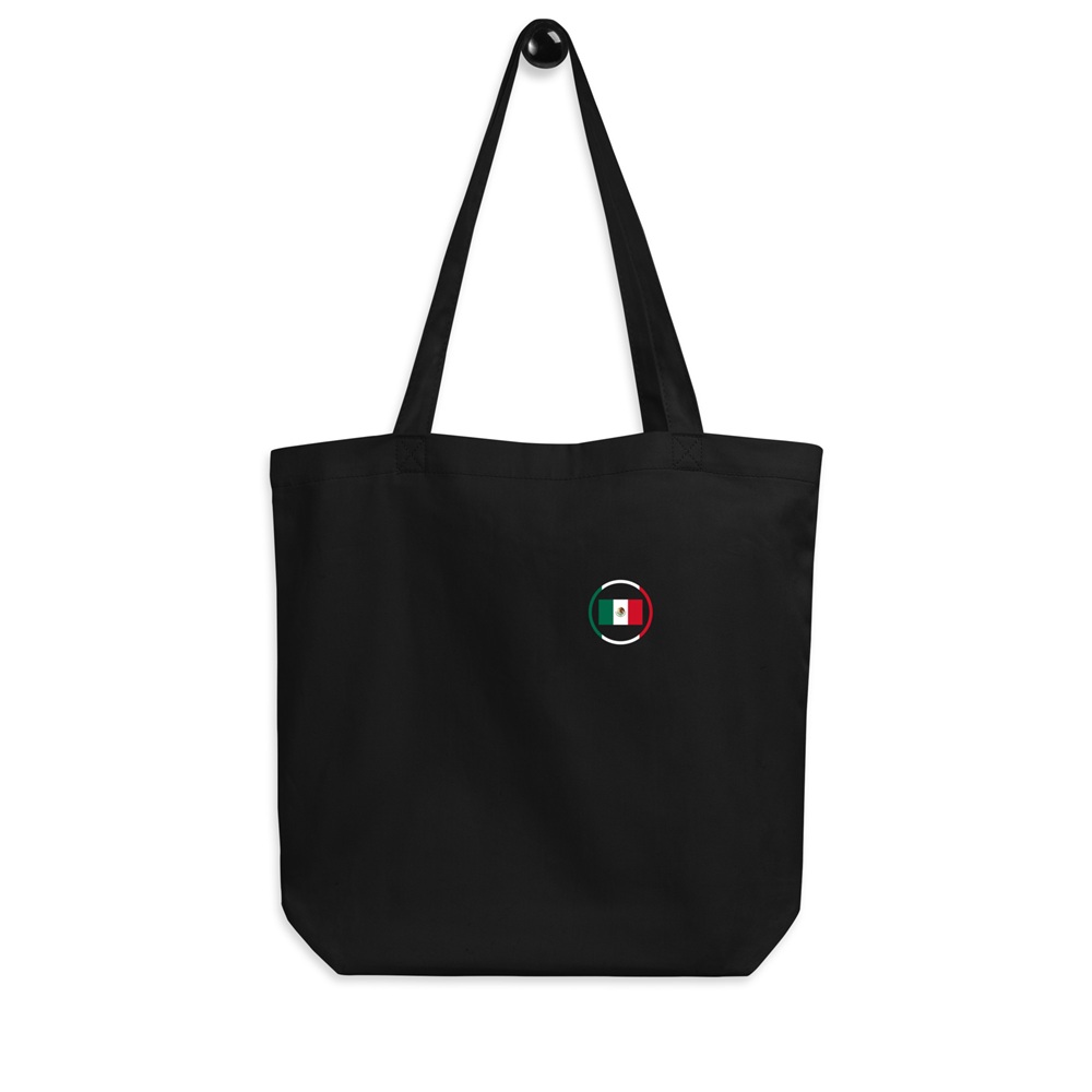 Tote bag noir avec design circulaire du drapeau mexicain Tote bag noir avec petit motif circulaire aux couleurs du Mexique