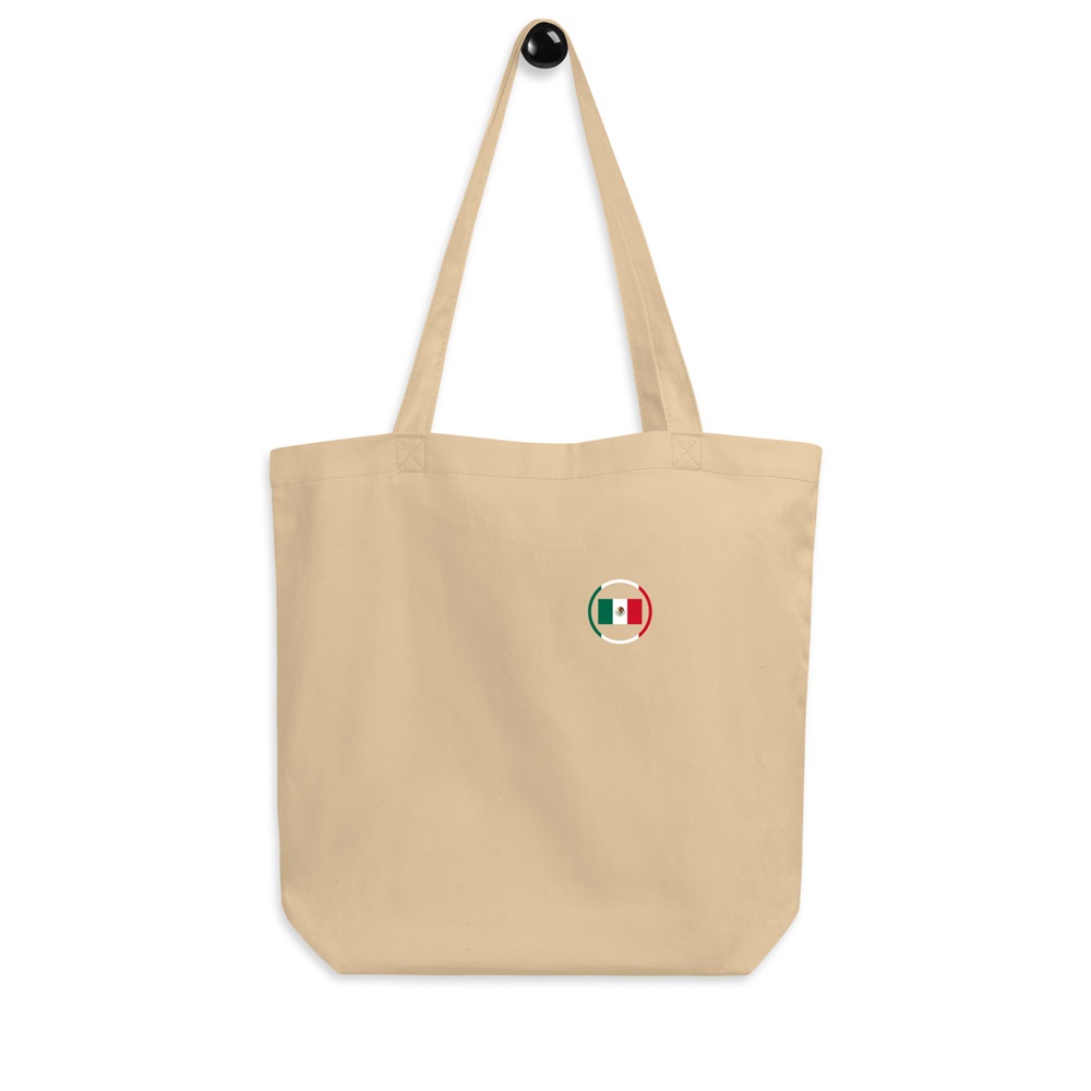 Tote bag beige en toile avec motif circulaire inspiré du drapeau mexicain