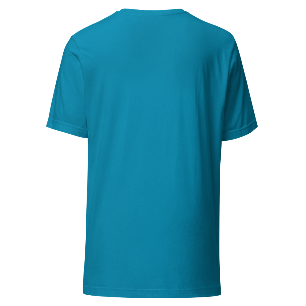T‑shirt bleu turquoise uni vu de dos T‑shirt bleu turquoise uni à manches courtes, vu de dos, sans motif ni logo.