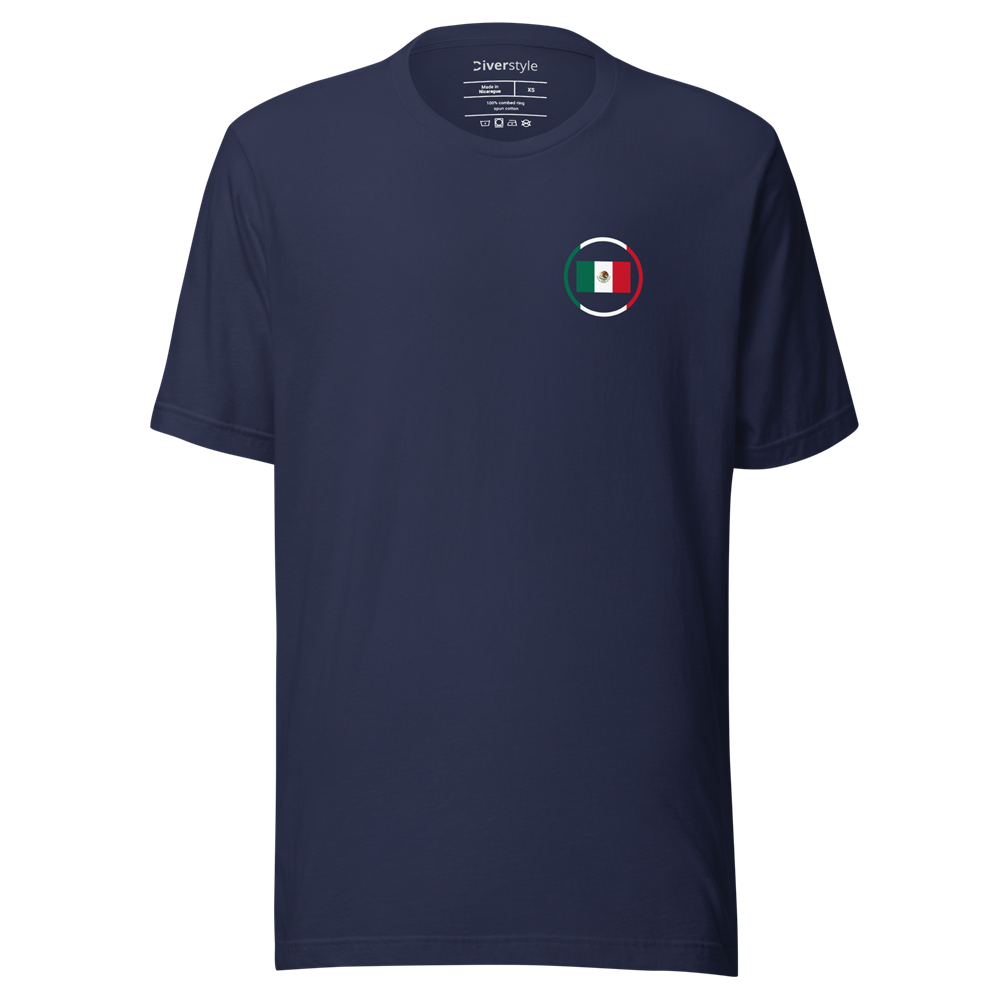 T‑shirt bleu marine avec écusson du drapeau mexicain T‑shirt bleu marine à manches courtes avec petit écusson circulaire du drapeau mexicain sur la poitrine gauche.