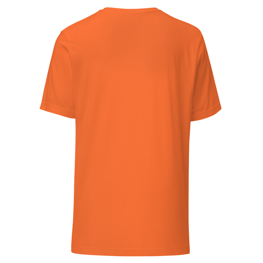T‑shirt orange vue arrière – Diverstyle Dos d’un t‑shirt orange à manches courtes, sans motif.