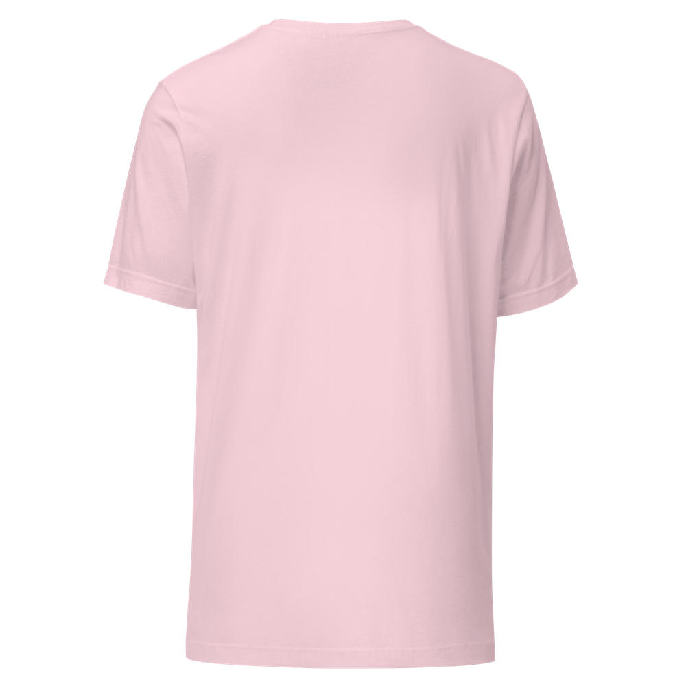 T‑shirt rose vue arrière – Diverstyle Dos d’un t‑shirt rose clair à manches courtes, coupe droite, sans motif.